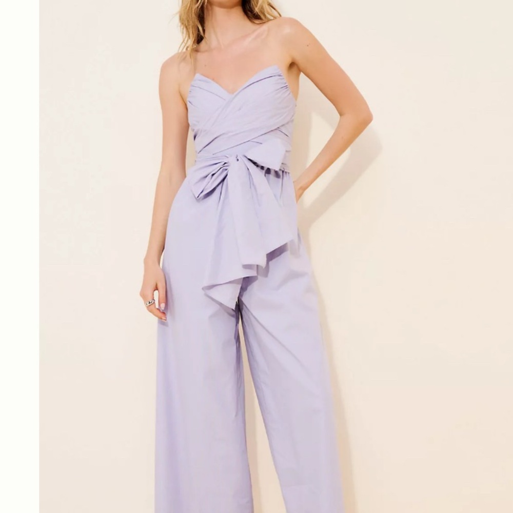 Strapless Lavender Wide-Leg Jumpsuit with Waist Tie